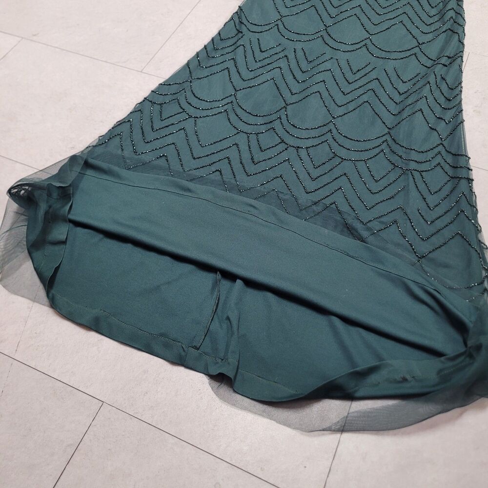 Adrianna Papell Beaded Blouson Gown Dusty Emerald Green St. Patrick's Short Slv - Picture 11 of 16